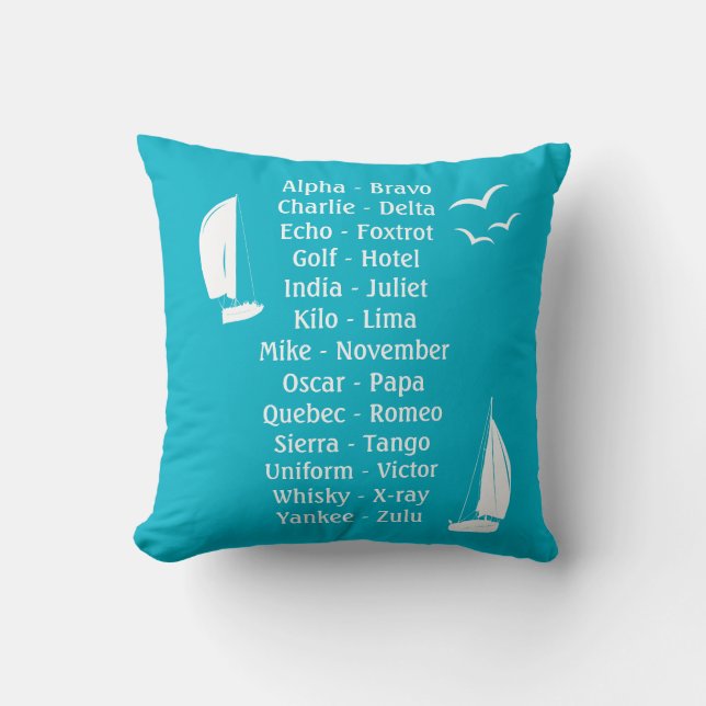 Phonetic Alphabet Maritime Boat Owners Blue Throw Pillow (Front)