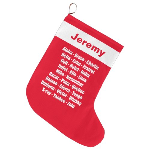 Phonetic Alphabet Novelty Red and White Large Christmas Stocking