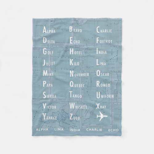 Phonetic Alphabet Personalized Vintage Blue Map Fleece Blanket