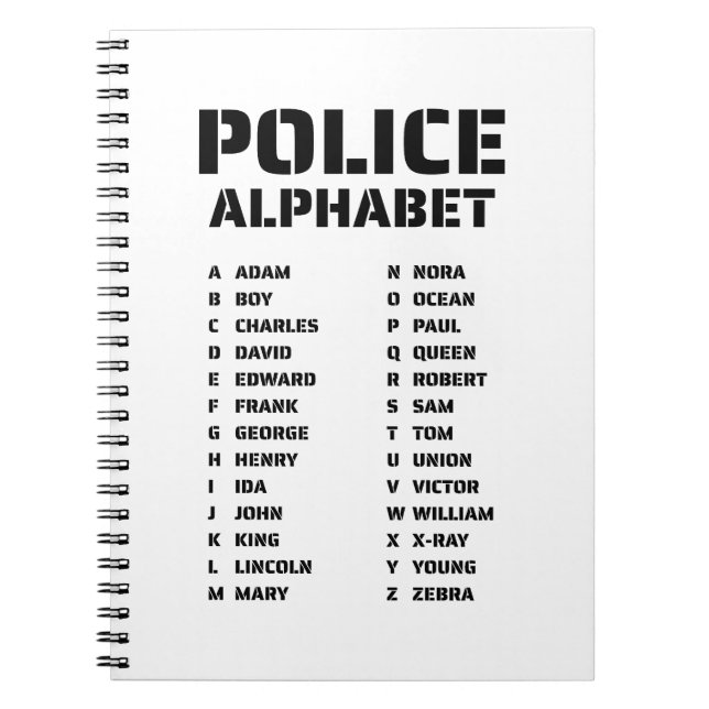 Phonetic Alphabet Police Spiral Notebook (Front)