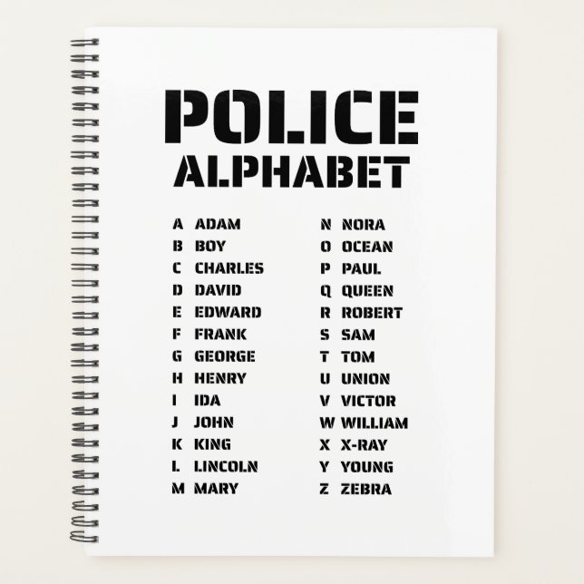 Phonetic Alphabet Police Spiral Planner (Front)