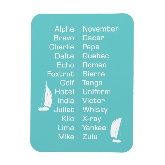Phonetic Alphabet Reminder With Sailing Boats Magnet (Vertical)