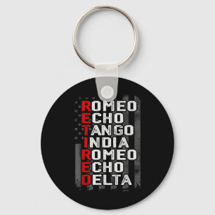 Phonetic Alphabet Retired Veteran American Flag Mi Keychain