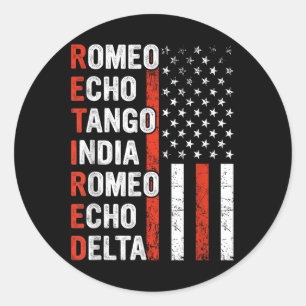 Phonetic Alphabet Retired Veteran Retirement Army Classic Round Sticker