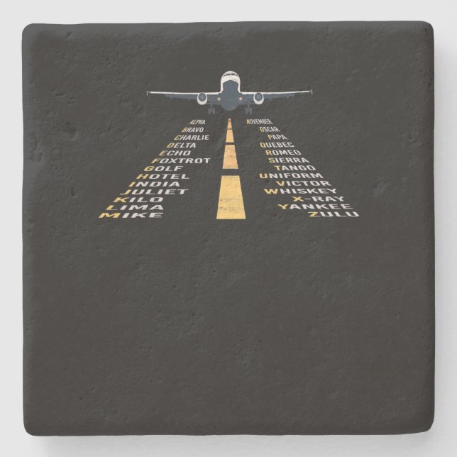 Phonetic Aphabet Pilot Cadet Airplane Gift Stone Coaster (Front)