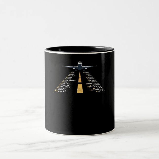 Phonetic Aphabet Pilot Cadet Airplane Gift Two-Tone Coffee Mug (Center)