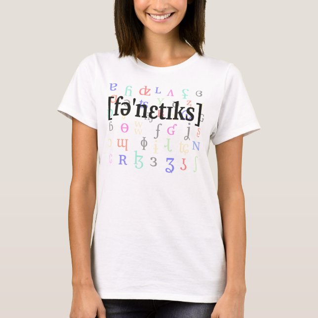 Phonetics in IPA. Black on characters background. T-Shirt (Front)