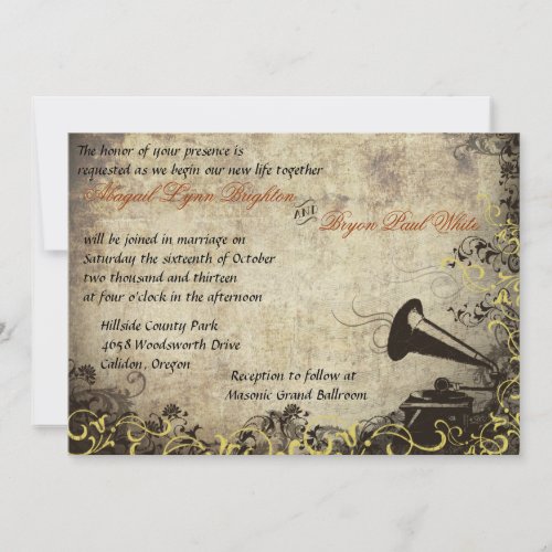 Phonograph Vintage Wedding Invitation Yellow