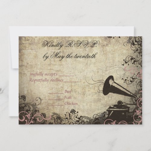 Phonograph Vintage Wedding RSVP Invitation PINK
