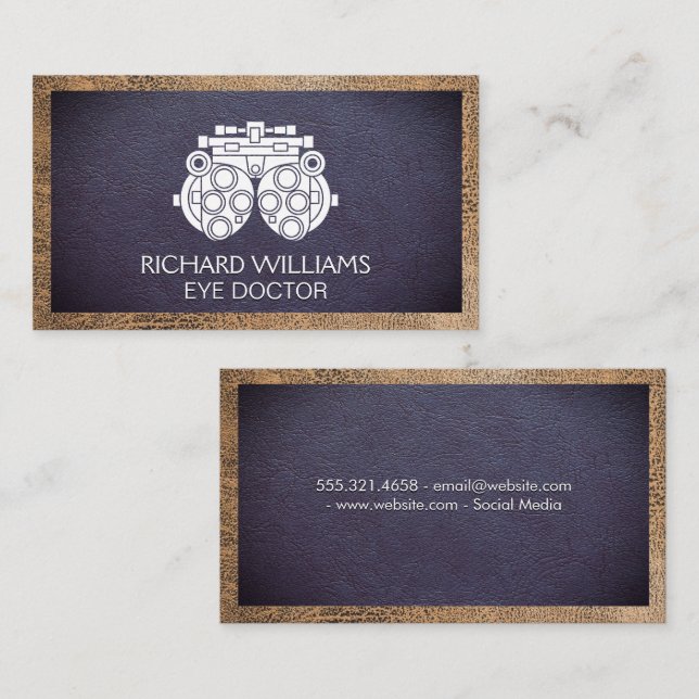 Phoropter | Eye Doctor | Leather Background Business Card (Front/Back)