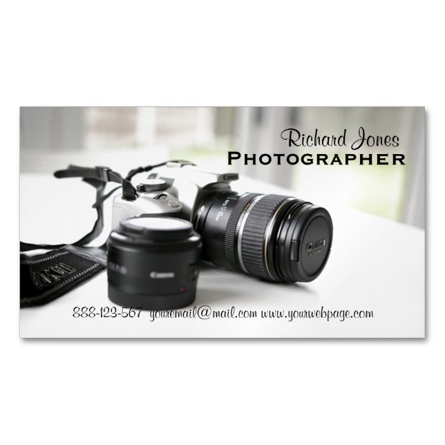 Photagraphy Photographer Camera Lens Magnetic Business Card (Front)