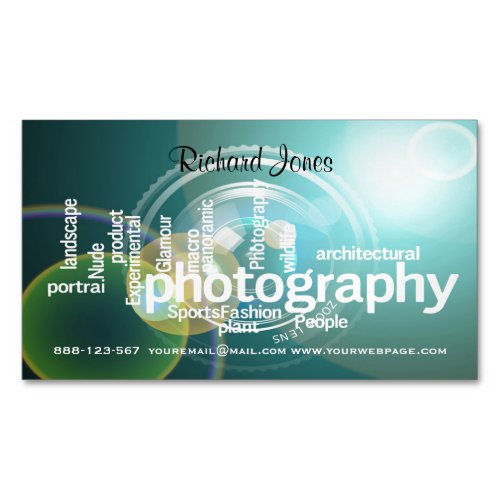 Photagraphy Typography Bokeh Photographer Business Card Magnet