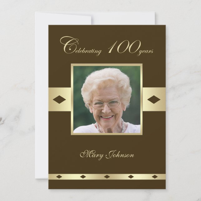 Photo 100th Birthday Party Invitation Brown (Front)