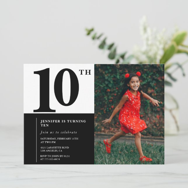 Photo 10th birthday invitations Elegant Chic (Standing Front)