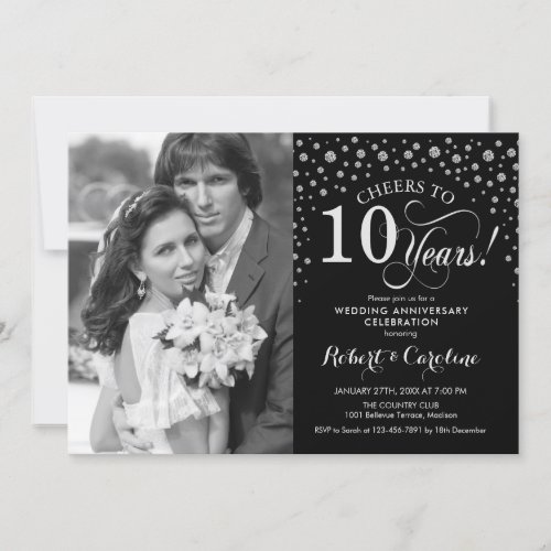 Photo 10th Wedding Anniversary _ Silver Black Invitation