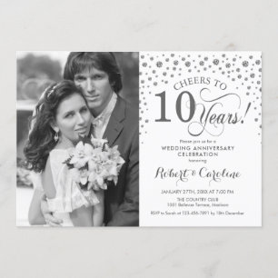 Photo 10th Wedding Anniversary - Silver White Invitation