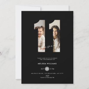 Photo 11th Birthday Invitation Girls - Black