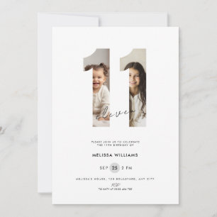 Photo 11th Birthday Invitation Girls - White