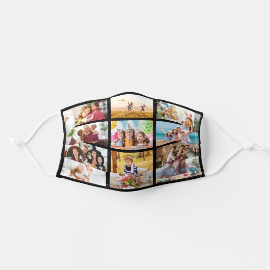 Photo 12 Collage Custom Black Frames Adult Cloth Face Mask (Front, Unfolded)
