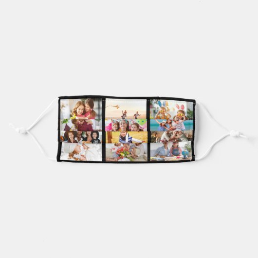 Photo 12 Collage Custom Black Frames Adult Cloth Face Mask (Front, Folded)
