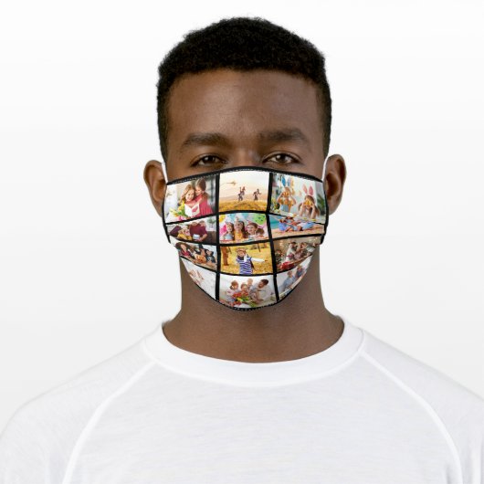 Photo 12 Collage Custom Black Frames Adult Cloth Face Mask (Worn)