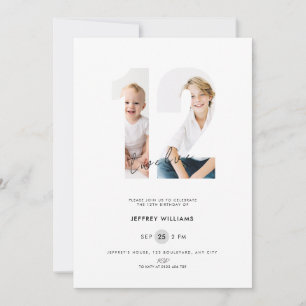 Photo 12th Birthday Invitation Boys - White