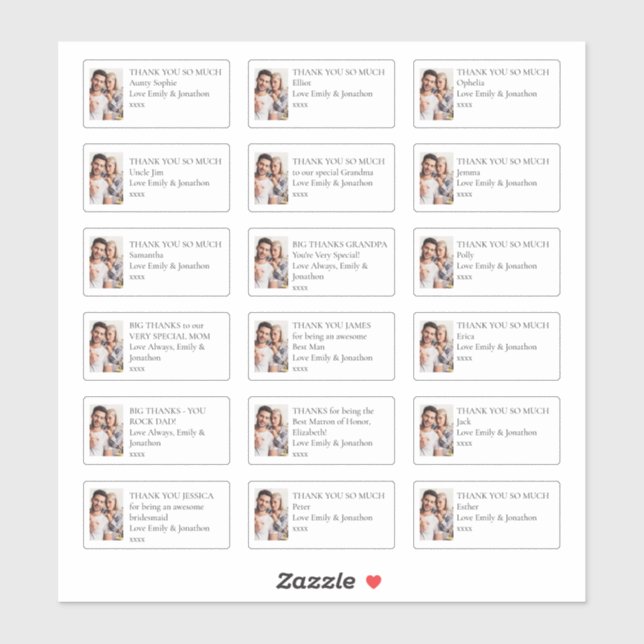 Photo 18 Individual Recipients Thank You Wedding Sticker (Sheet)