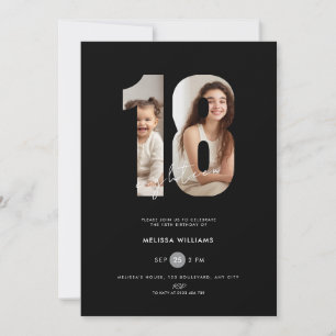 Photo 18th Birthday Invitation Girls - Black