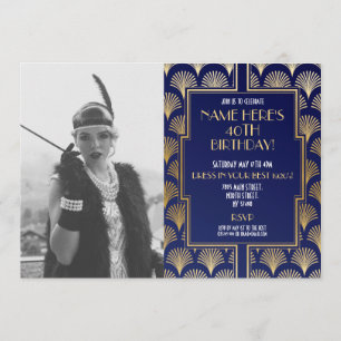 Photo 1920's Art Deco Birthday Gatsby Party Gold Invitation
