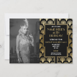 Photo 1920's Art Deco Birthday Party Gold Invitation