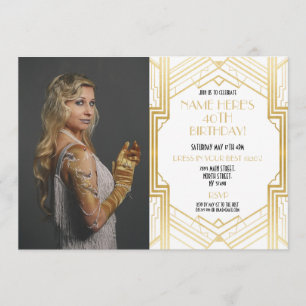 Photo 1920's Birthday Party Gatsby Gold Art Deco Invitation