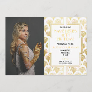 Photo 1920's Birthday Party Gatsby Gold Art Deco Invitation