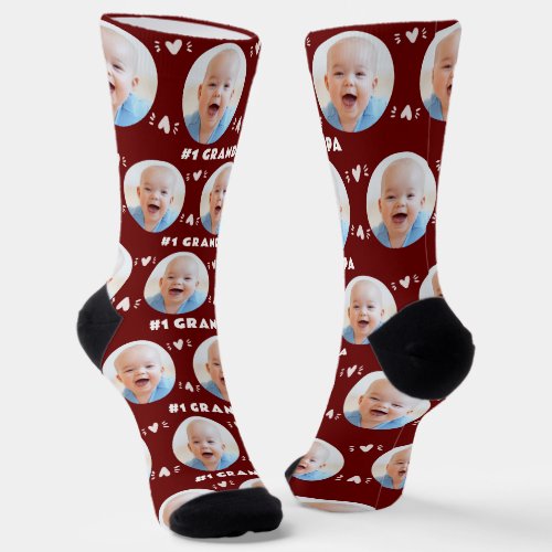 Photo 1 Grandpa Burgundy Baby Child Fathers Day Socks