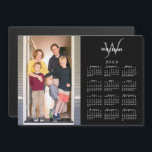 Photo 2023 Calendar Monogram Name Black Magnet<br><div class="desc">Modern 2023 calendar magnetic card features your vertical photo on the left and your monogram and name above the white calendar on the right on a black background. Replace the sample image and text with your own in the sidebar. Makes a great stocking stuffer or holiday gift for family. Includes...</div>