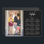 Photo 2024 Calendar Monogram Name Black Magnet<br><div class="desc">Modern 2024 calendar magnetic card features your vertical photo on the left and your monogram and name above the white calendar on the right on a black background. Replace the sample image and text with your own in the sidebar. Makes a great stocking stuffer or holiday gift for family. Includes...</div>