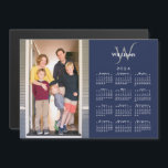 Photo 2024 Calendar Monogram Name Navy Blue Magnet<br><div class="desc">Modern 2024 calendar magnetic card features your vertical photo on the left and your monogram and name above the white calendar on the right on a navy blue background. Replace the sample image and text with your own in the sidebar. Makes a great stocking stuffer or holiday gift for family....</div>