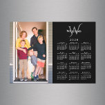 Photo 2025 Calendar Monogram Name Black Magnet<br><div class="desc">Modern 2025 calendar magnetic card features your vertical photo on the left and your monogram and name above the white calendar on the right on a black background. Replace the sample image and text with your own in the sidebar. Makes a great stocking stuffer or holiday gift for family. Includes...</div>