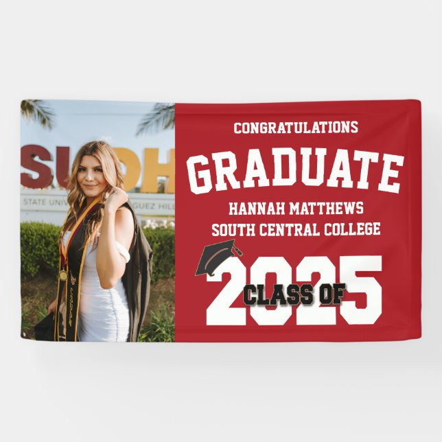 Photo 2025 Red Graduation Banner With Cap (Horizontal)
