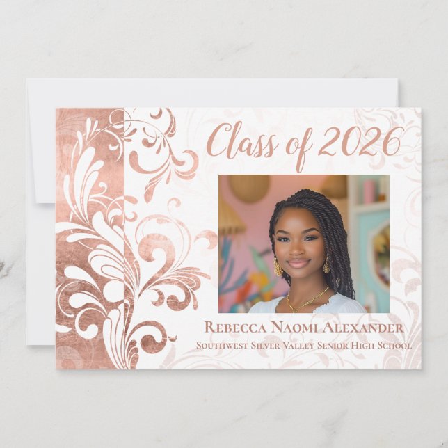 Photo 2026 Graduation Announcement Elegant Swirl (Front)