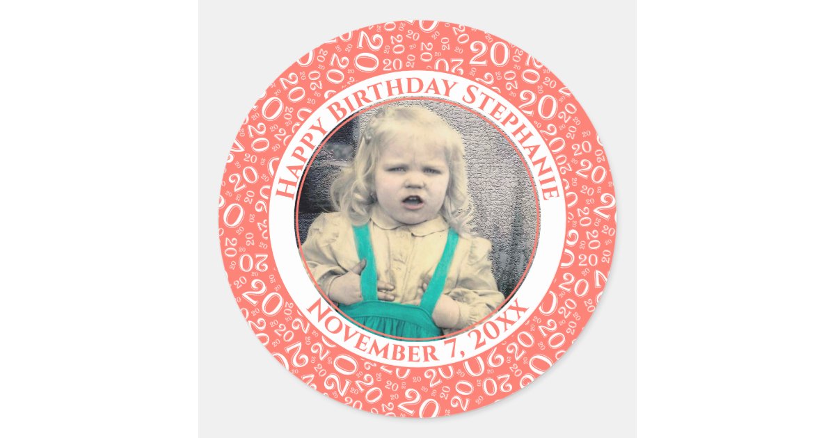 Photo | 20th Random Number Pattern Coral/White Classic Round Sticker ...