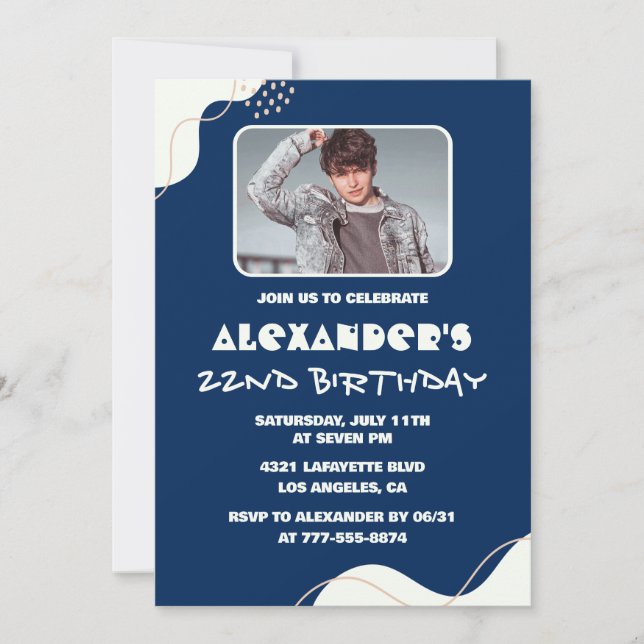 Photo 22nd birthday invitations Men Simple navy (Front)