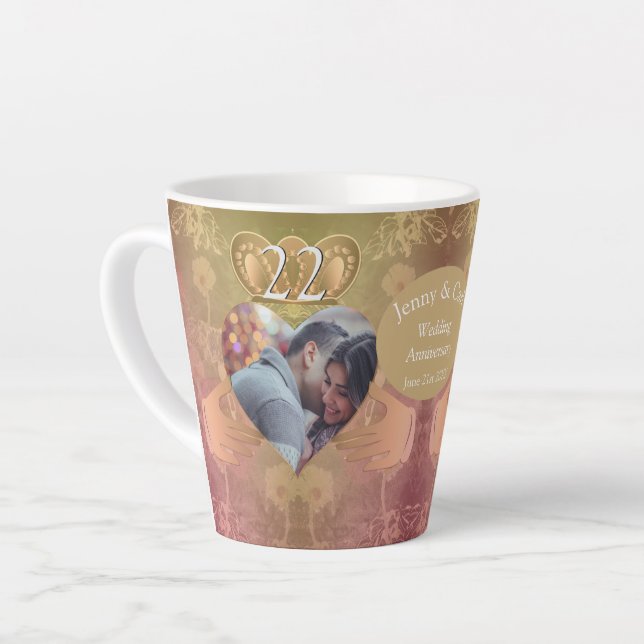 Photo 22nd Wedding Anniversary Coppery Claddagh  Latte Mug (Left Angle)