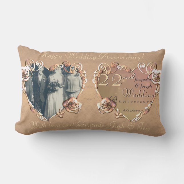 Photo 22nd Wedding Anniversary Coppery Rose  Lumbar Pillow (Front)