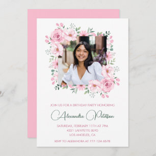 Photo 24th birthday invitations Pink Floral