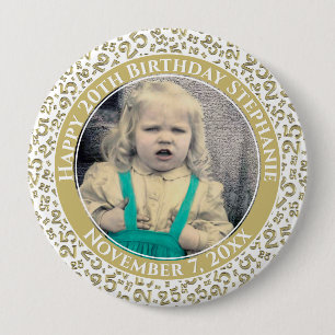 Photo 25th Random Number Pattern Gold/White Button