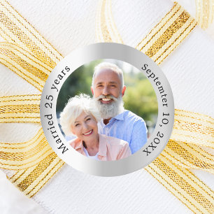 Photo 25th silver wedding anniversary classic round sticker
