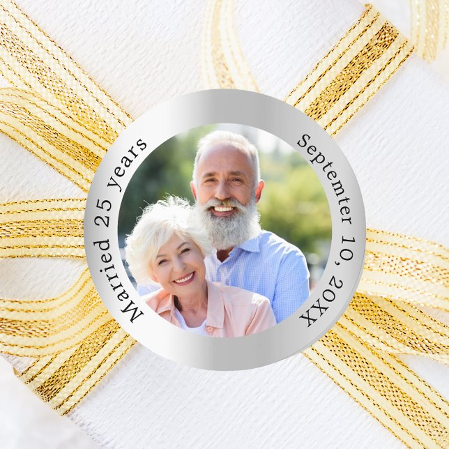 Photo 25th silver wedding anniversary classic round sticker (Creator Uploaded)