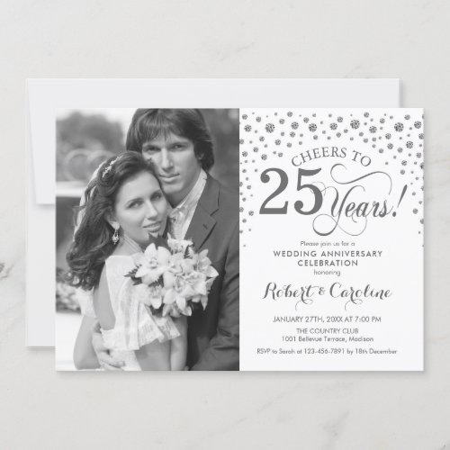 Photo 25th Wedding Anniversary _ Silver White Invitation