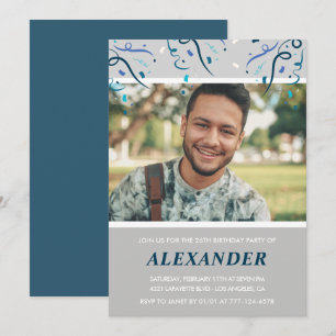 Photo 26th birthday invitations him  Blue Confetti