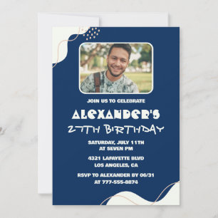 Photo 27th birthday invitations Men Simple navy